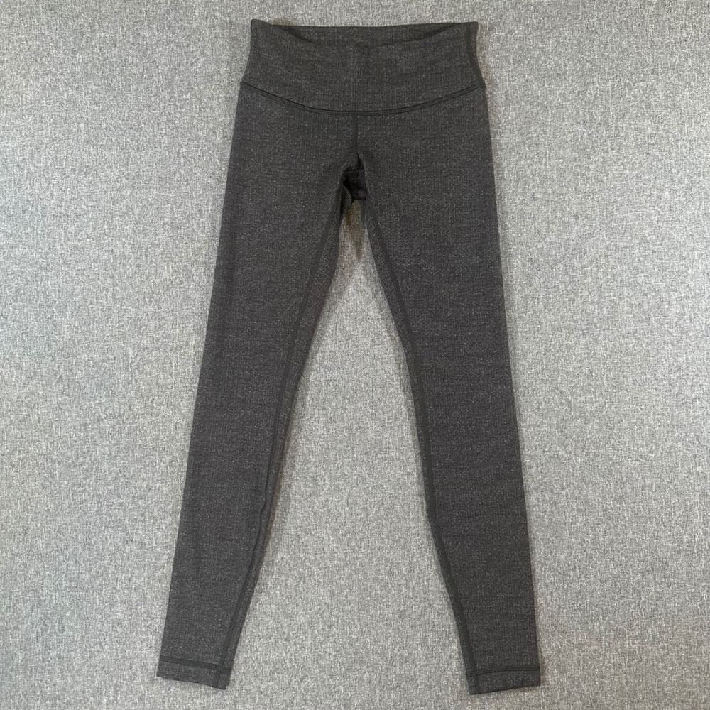 Lululemon Wunder Under High Rise Leggings Grey Herringbone Yoga Pants Size 4